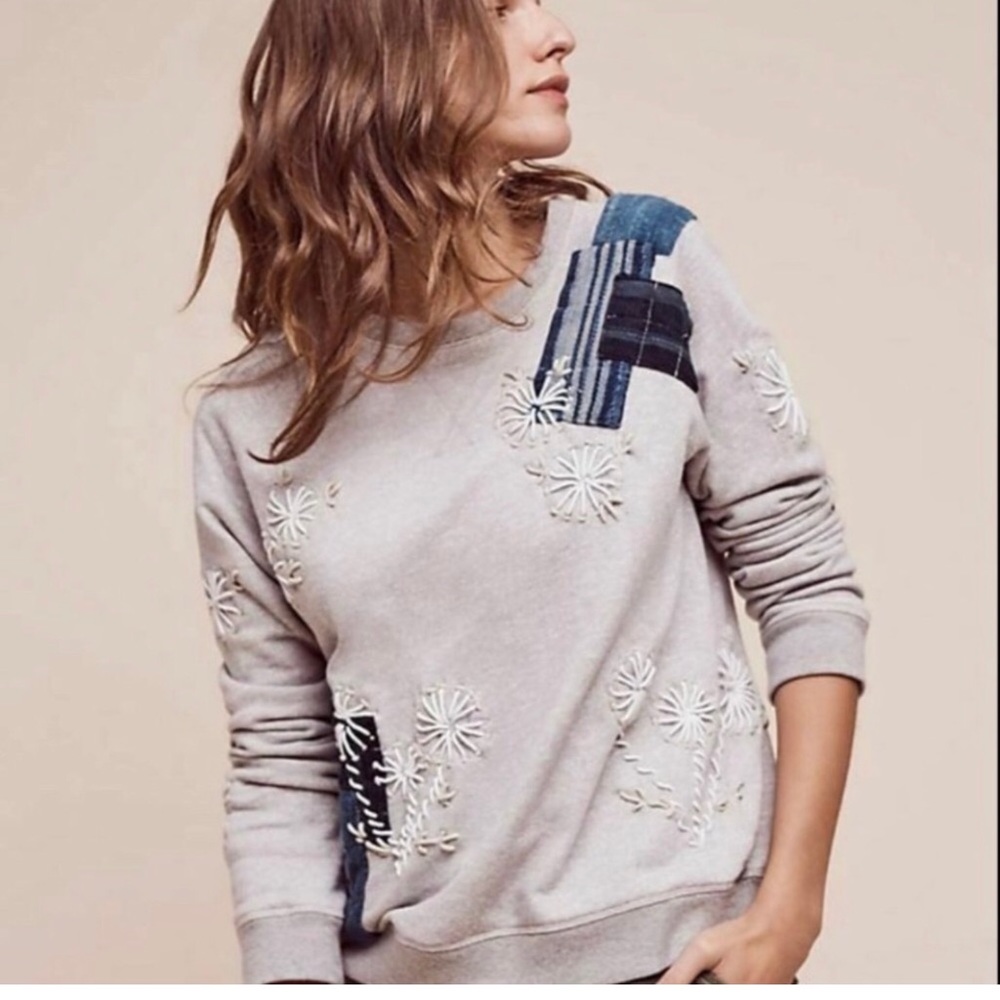 Artisan de Luxe x Anthro Embroidered Floral Patchwork Sweatshirt - Size XS